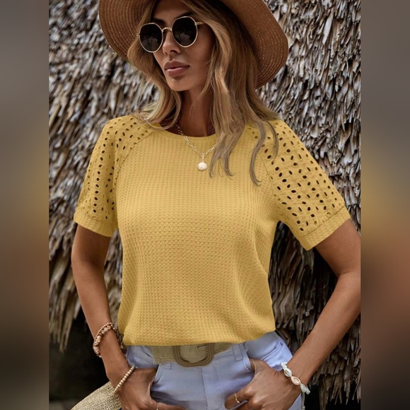 SHEIN Tops - NWT/Shein / Yellow / Size : Large/ Solid Raglan Sleeve Tee